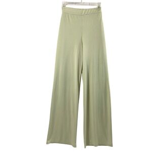 Nasty Gal Pants Women 4 Light Green Ribbed Knit Wide Leg High Waist Flowy Lounge